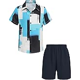 Arshiner Boys 2 Piece Outfits Hawaiian Shorts Sets Button Down Shirt and Shorts Summer Beach Clothes for 2-12 Years