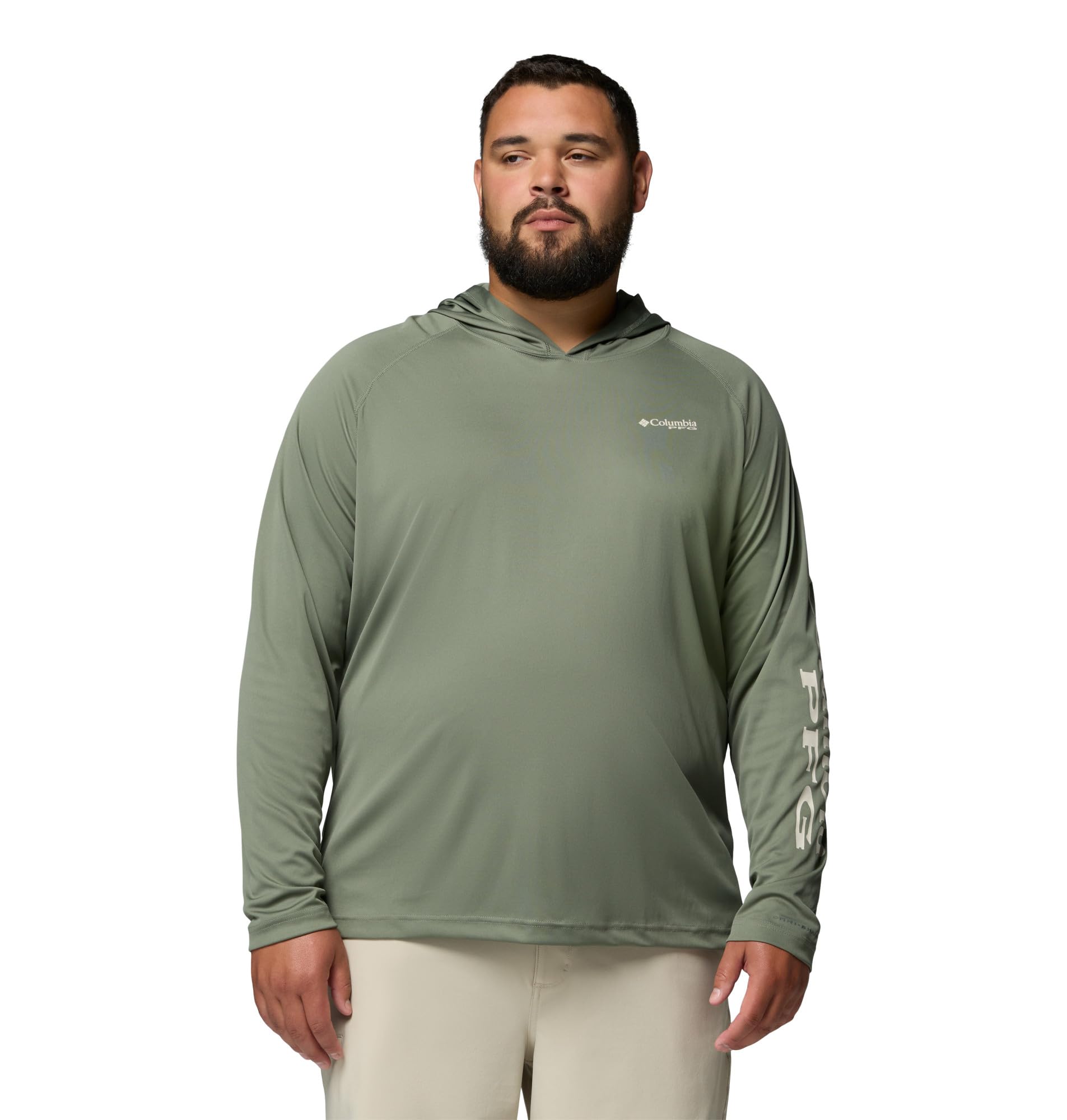Columbia Mens PFG Terminal Tackle Long Sleeve Fishing Hoodie, Cypress/Dark Stone Logo, 4X Image