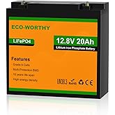 ECO-WORTHY 12V 20Ah LiFePO4 Lithium Battery, 4000+ Deep Cycle Rechargeable Battery with BMS for Trolling Motor, Fish Finder, Ham Radio, Solar System, Outdoor Camping