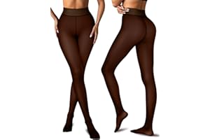 Vertvie Fleece Lined Tights Women Crotch One Seam Line Warm Sheer Pantyhose Fake Translucent Thermal Thick Tights Leggings