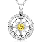 Peeshow Gifts for Women Wife-Compass Birthstone Necklace Gift for Wife Birthday Wedding Anniversary Women Jewelry for Her Girlfriend S925 Sterling Silver