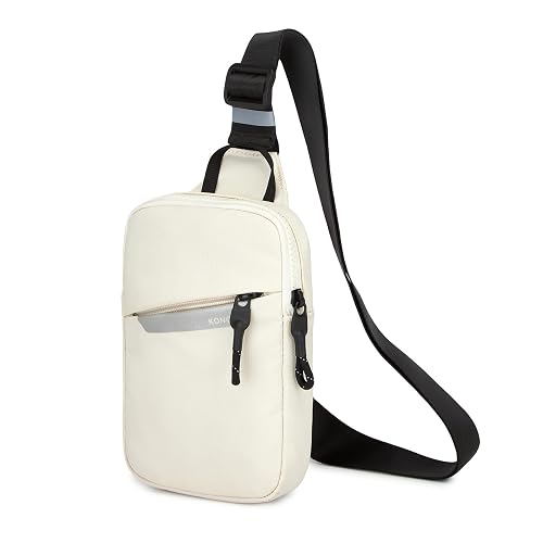 Kono Cross Body Bag for Men Women, Adjustable Shoulder Bag with Reflector, Men’s Sling Bag and Sport Chest Bag for Hiking, Running, Cycling, Travel, Camping(Beige)