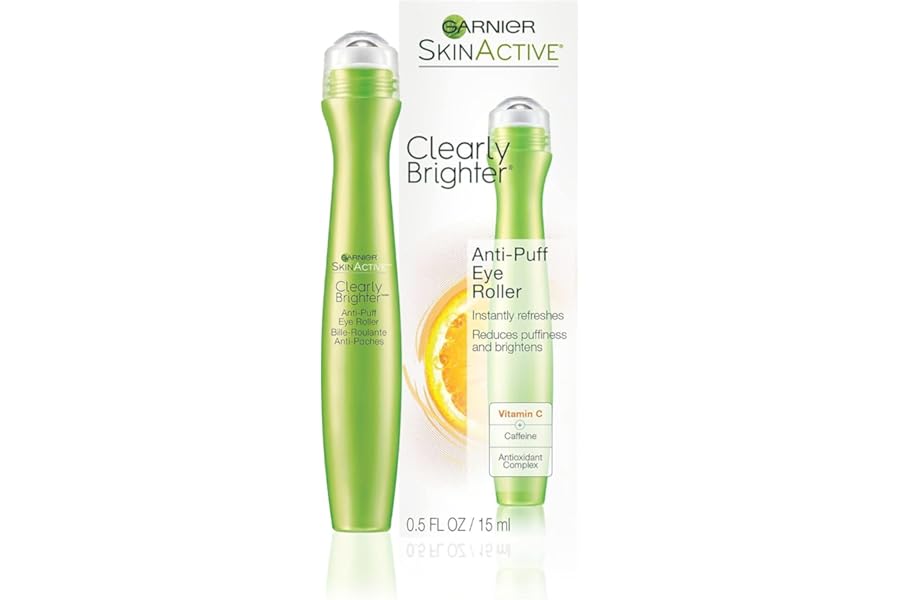 Garnier Clearly Brighter Anti-Puff Eye Roller, Dark Circles Under Eye Treatment with Caffeine and Vitamin C, 0.5 Fl Oz (15mL), 1 Count (Packaging May Vary)