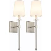 XiNBEi Lighting Bedroom Wall Lamps Set of 2, Modern Bedside Wall Sconce Light with Flared Fabric Shade 1 Light Wall Light Fix