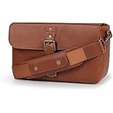 MegaGear MG1525 Leather Camera Messenger Bag for Mirrorless, Instant and DSLR Cameras - Light Brown, Compact,LightBrown