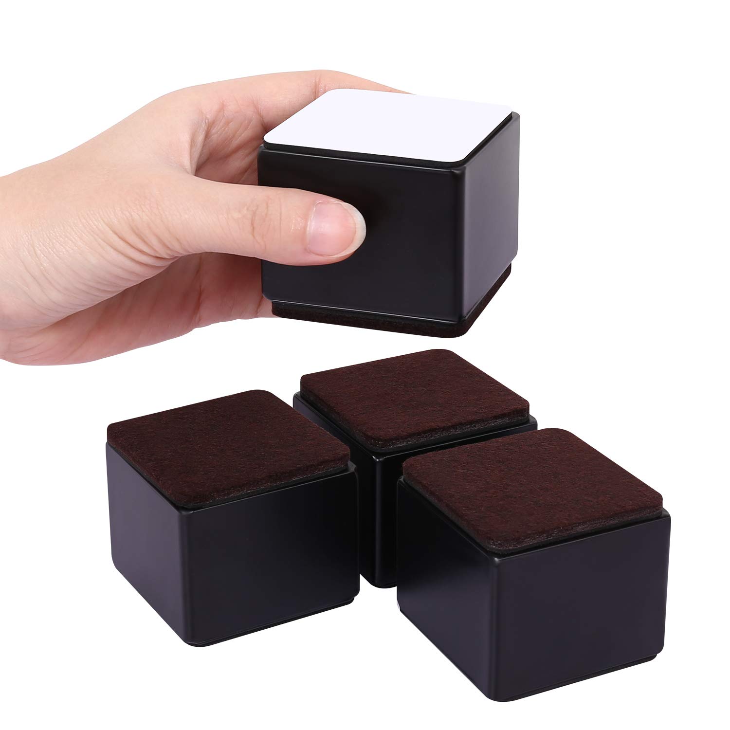 AIRUJIA 5cm Lift Furniture Risers Carbon Steel Bed Risers, Diameter 6cm Self-Adhesive Heavy Duty Furniture Raisers Adds 5cm Height to Beds Sofas Cabinets Supports 20,000 lbs (Square, Black)