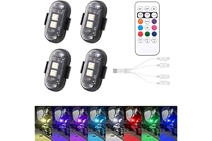 COFORDER BX 4pcs Wireless LED Strobe Lights with Remote Control, 8 Colors with 10 Modes,USB Charing Waterproof Anti-Collision Led Lights for Car Motorcycle Drone Aircraft Bike, RGB Led Aircraft Strobe Lights