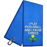 WUUCKOO I Play Pickleball And I Know Things Embroidered Pickleball Towel with Clip, Pickleball Player Gift, Birthday Retirement Gift for Pickleball Lover Pickleball Fan, Pickleball Gifts for Men Women