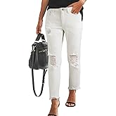 Sidefeel Womens Jeans Zimbaplatinum High Waisted Jeans Distressed Boyfriend Ripped Straight Leg Jeans Fall Fashion Outfits Size 6 White
