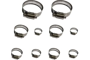 Hose Clamp, 10 Pack 304 Stainless Steel Adjustable 6-51mm Range Worm Gear Hose Clamp, Fuel Pipe Clamps for Automobiles, Pipel