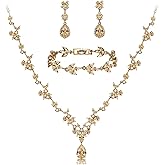 Juicfru Bridal Wedding Jewelry Set for Women Bride Bridesmaid, Crystal Necklace Bracelet Earrings Set with Rhinestones, Prom Jewelry for Party Costume