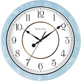 Bulova Skylark Wall Clock C4884 | 10.25" Sky-Blue Resin Case with Cloud Pattern | Silent Sweep Quartz Movement | Battery Operated | Outdoor Waterproof Wall D&eacute;cor