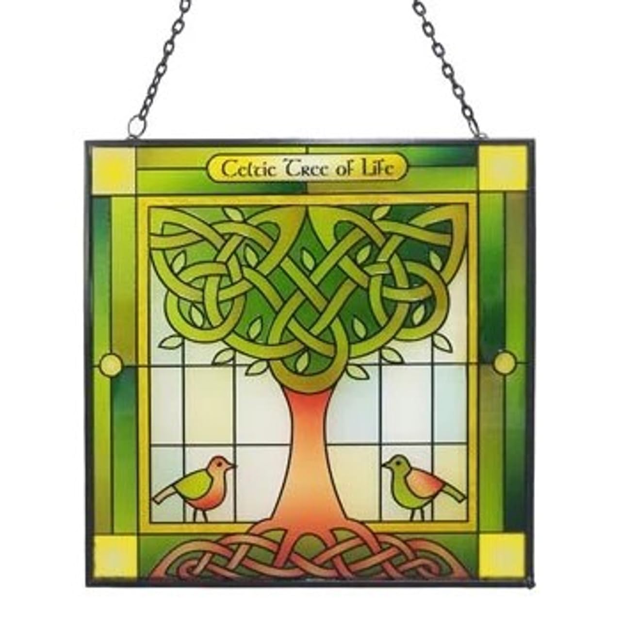 Royal Tara Celtic Tree of Life Stained Glass Window Hang Suncatcher Square Irish Handcrafted House Decor Housewarming