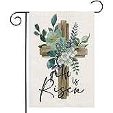 LHSION He Is Risen Garden Flag 12.5 x 18 Inch Happy Easter Cross Religious Decorative Double Sided Burlap Flag for Spring Easter Farmhouse Yard Holiday Decoration
