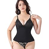 LFX Shapewear Bodysuits for Women Lace Shapewear Tummy Control V-Neck Sleeveless Bodysuit Tops Jumpsuit
