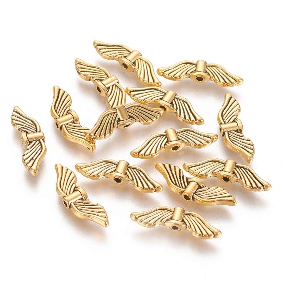 Pack of 20 Wing Angel Metal Beads Angel Wings Beads 20 mm Gold Colour Metal Spacer DIY for Bracelets Necklace