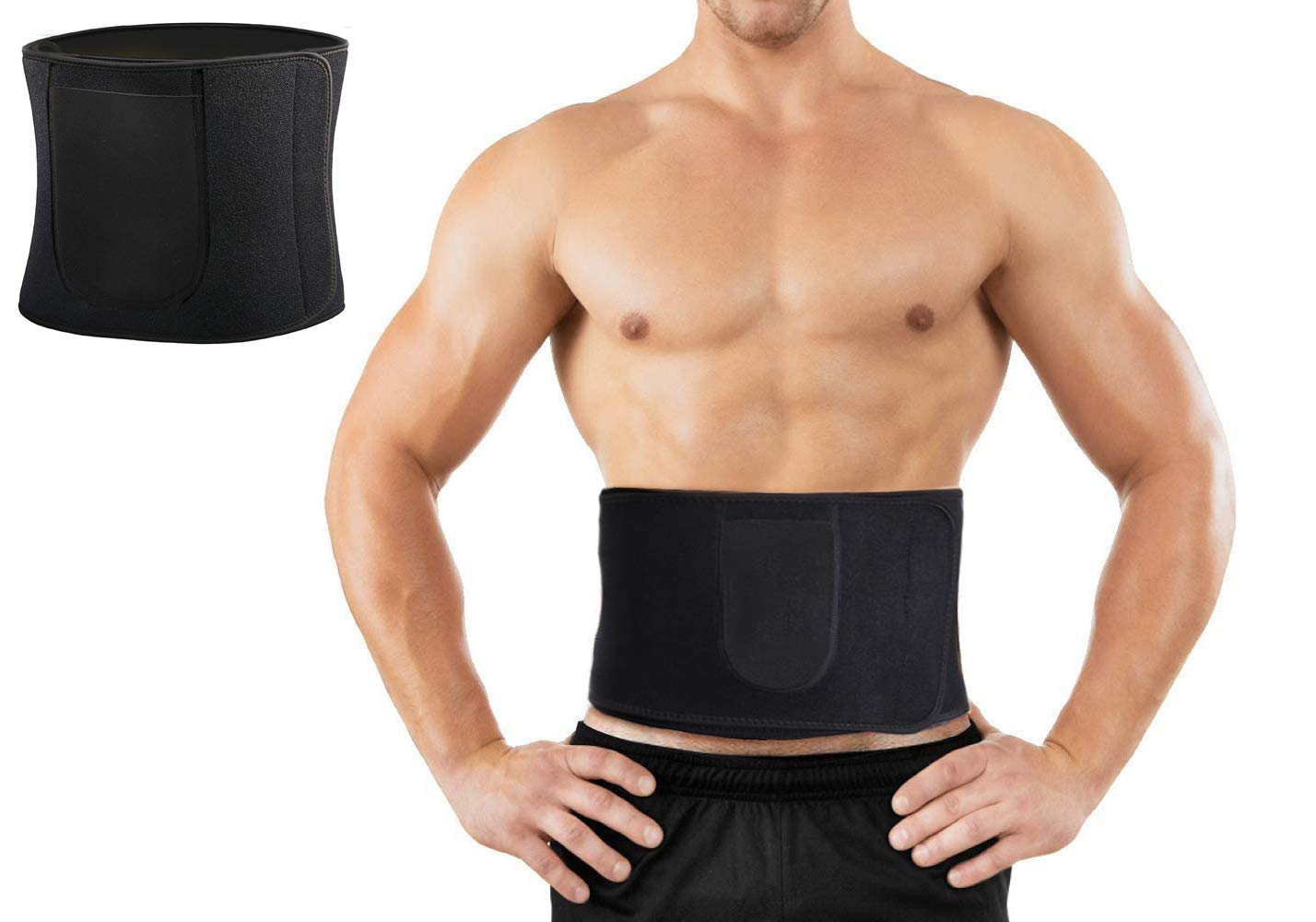 CareKeep Waist Trainer Belt Back Brace Cincher Trimmer Sports Slimming Body Shaper Band with Dual Adjustable Belly for Fitness Workout, Unisex (Black, L)