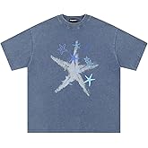 Evepaster Oversize Star Print Tees Vintage Washed Graphic T Shirts Short Sleeve Y2K 90S Summer Unisex Streetwear Tops