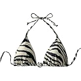 WDIRARA Women's Zebra Striped Triangle Bikini Top Tie Backless Halter Swim Tops