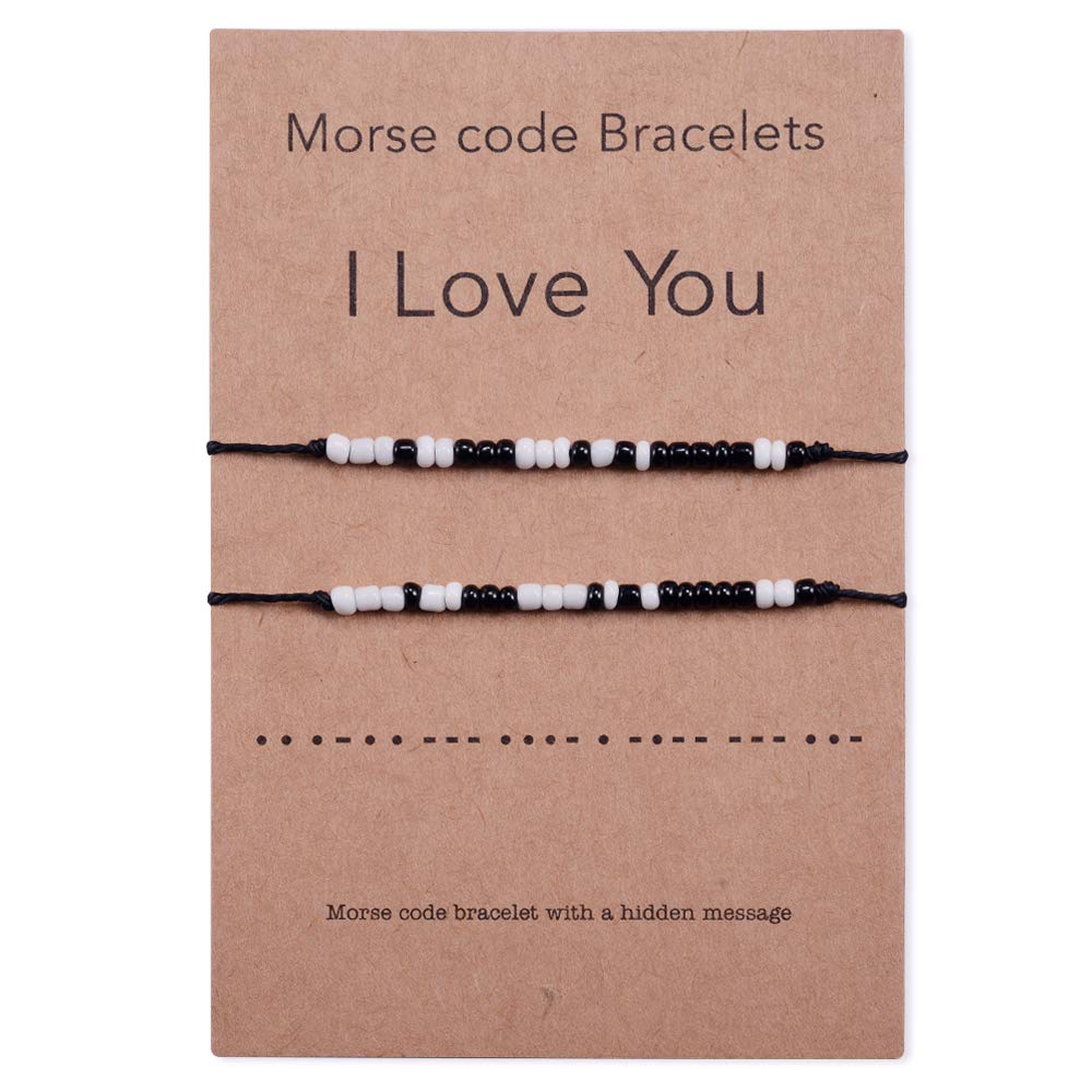 CheersLife 2PCS I Love You Morse Code Bracelets Couples Men Women Boyfriend Girlfriend Matching Relationship Beads Bracelet Set Jewellery Gifts for Him and Her Birthday Gifts