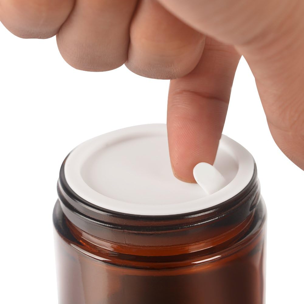 SHiZAK 60 ml 2 oz Amber Round Glass Jars with Black Lids and White Inner Liners Great Perfect for Cosmetics and Face Cream Lotion and Personal Care Products and More (Pack of 6) - Image 5