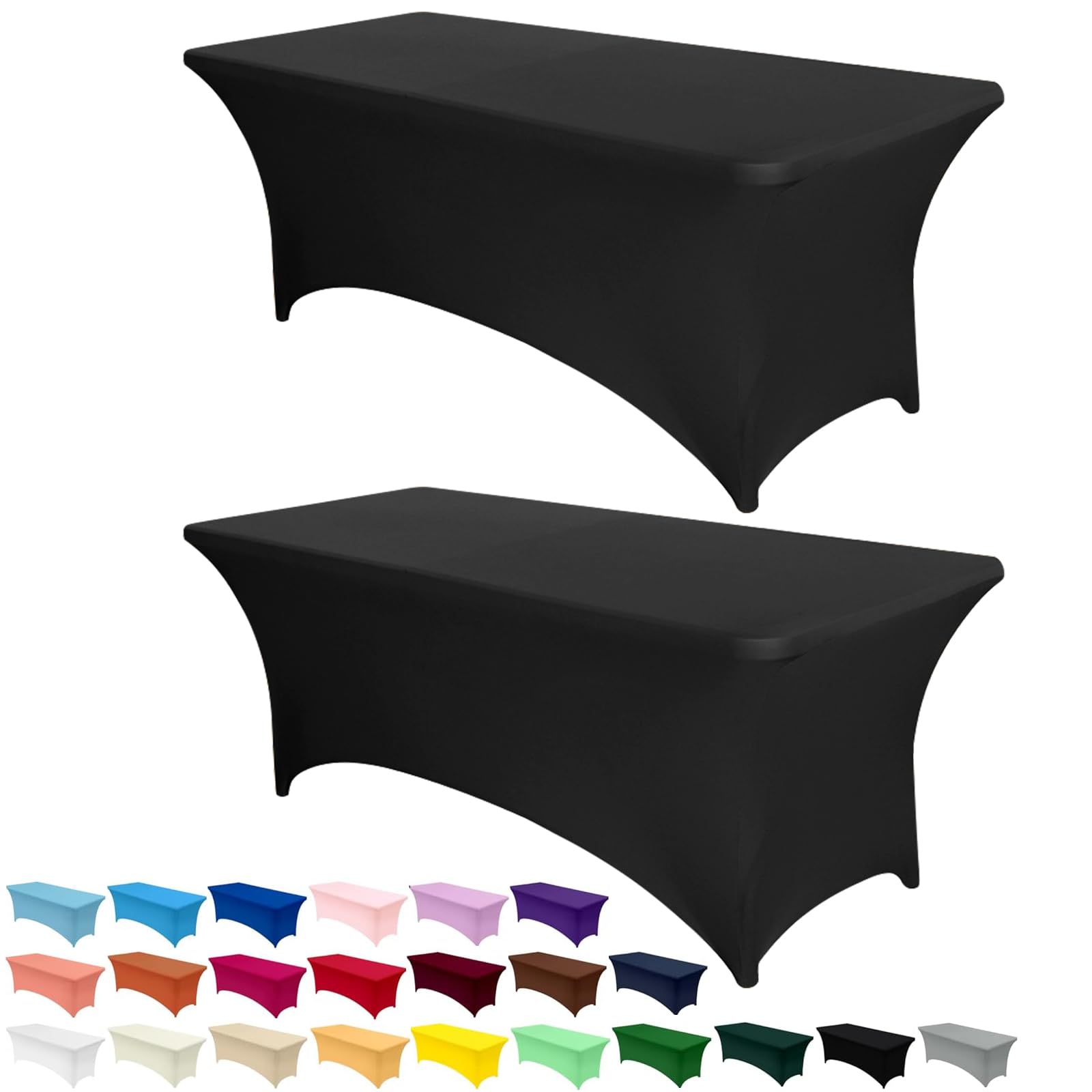 AMFUN 2 Pack 6FT Kitchen Spandex Table Cloth, Stretch Rectangular Table Cloth,Tight, Fitted,Washable and Wrinkle Resistant for Wedding,Banquet,Party & Holiday Event,183 * 76 * 76CM-Black