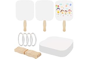 Fansunta 30 Pieces Church Fans Handheld Set, Including Fan Handle Craft Sticks Wavy Wooden Sticks, Blank White Cardstock, Double Sided Tape Church Fans for DIY Crafting Painting