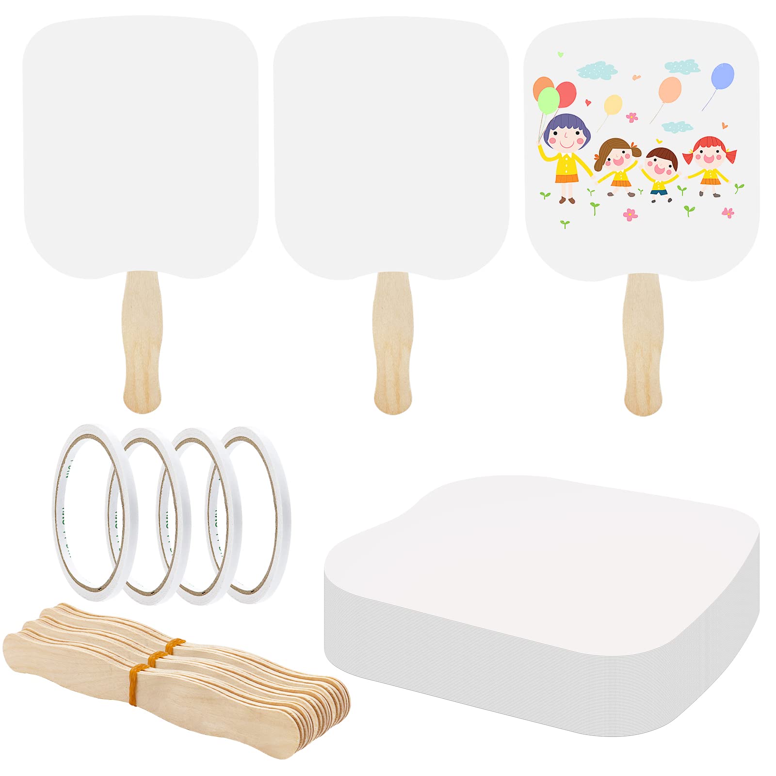 Photo 1 of Fansunta 30 Pieces Church Fans Handheld Set, Including Fan Handle Craft Sticks Wavy Wooden Sticks, Blank White Cardstock, Double Sided Tape Church Fans for DIY Crafting Painting
