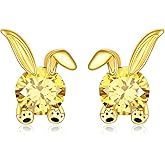 Bunny Studs Earrings 14K Gold Plated Copper for Women-Mini CZ Rabbit Easter Earrings-Easter Jewelry Gifts for Bunny Rabbit Lovers