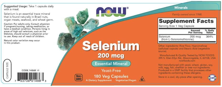 NOW Foods Selenium 200 mcg VCaps, 180 ct: Health & Personal Care