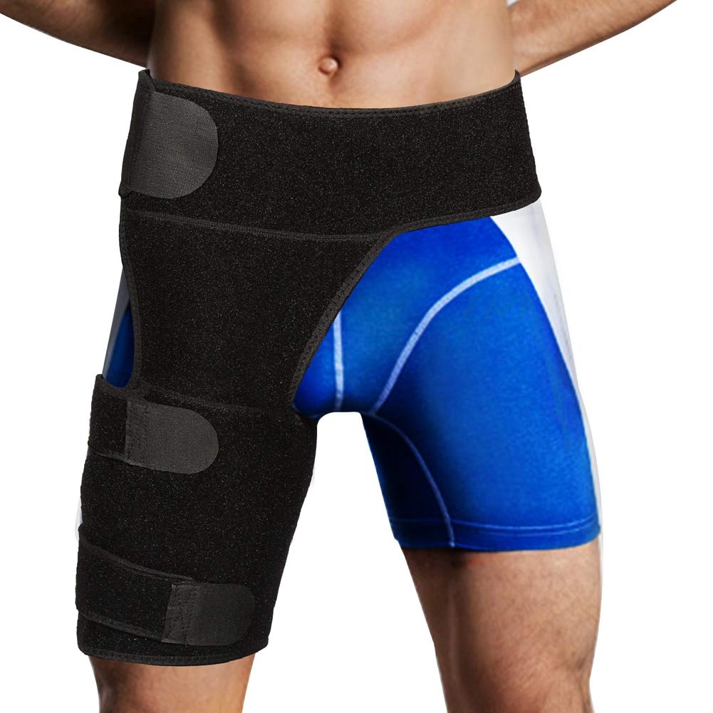Compression Hip Brace Fits Right & Left Leg, Adjustable Groin Wrap Thigh Support Hamstring Sleeve for Relief Hip Pain Sciatica Arthritis Quad Muscle Strains Sports for Men & Women