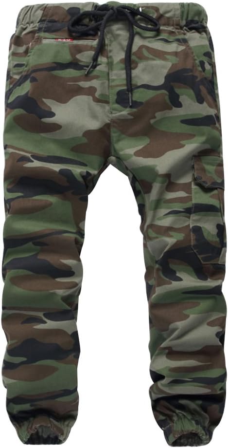 LOKTARCBoys Camo Pants Kids Pull On Drawstring Youth Camouflage Cargo Joggers