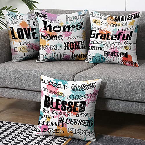 Throw Pillow Covers, Nice Gift Grateful, Love, Home, Blessed Words,Sofa ,Great Gifts for Thanksgiving Day,Christmas,Wedding ，Decorative Pillow Covers ,18 X 18 Inch Set of 4 Decorative Pillows Quantity