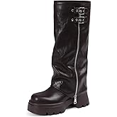 Lyrisiphy Knee High Boots for Women Foldover Wide Calf Pull on Cute Chunky Platform Riding Boots Fashion Long Tall Fall y2k Trendy Boots for Festival Concert Punk Rave