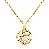 BONJOULRY Gold Zodiac Aquarius Necklace for Women - 18K Gold Plated Coin Pendant with Birthstone, Dainty Astrology Charm Necklace, Perfect February Birthday Gifts for Aquarius