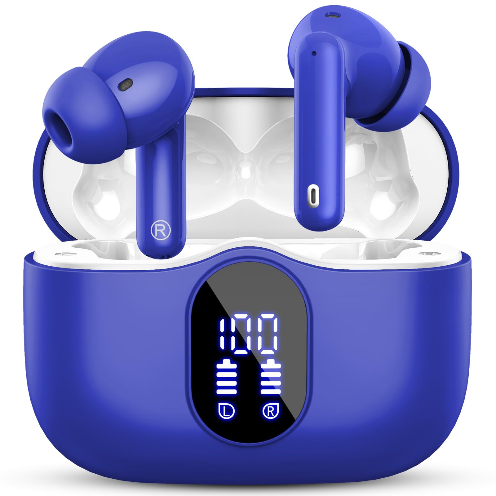 Wireless Earbuds, Bluetooth 5.4 Headphones In Ear with 4 ENC Noise Cancelling Mic, 2026 Bluetooth Earphones Mini HI-FI Stereo Sound, LED Display Wireless Headphones 36H Playtime IP7 Waterproof, Blue