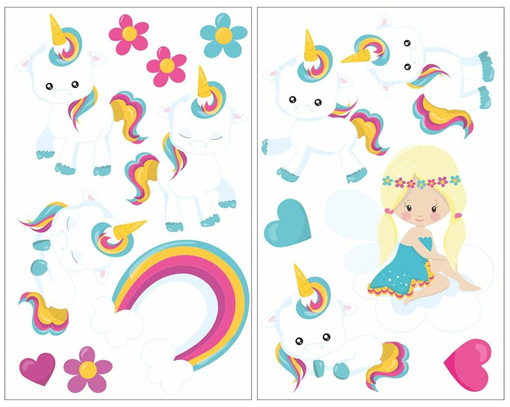 Samunshi® 15 Piece Unicorn Wall Tattoo Set for Child's Bedroom Baby Room, multicoloured, 2x 16x26cm
