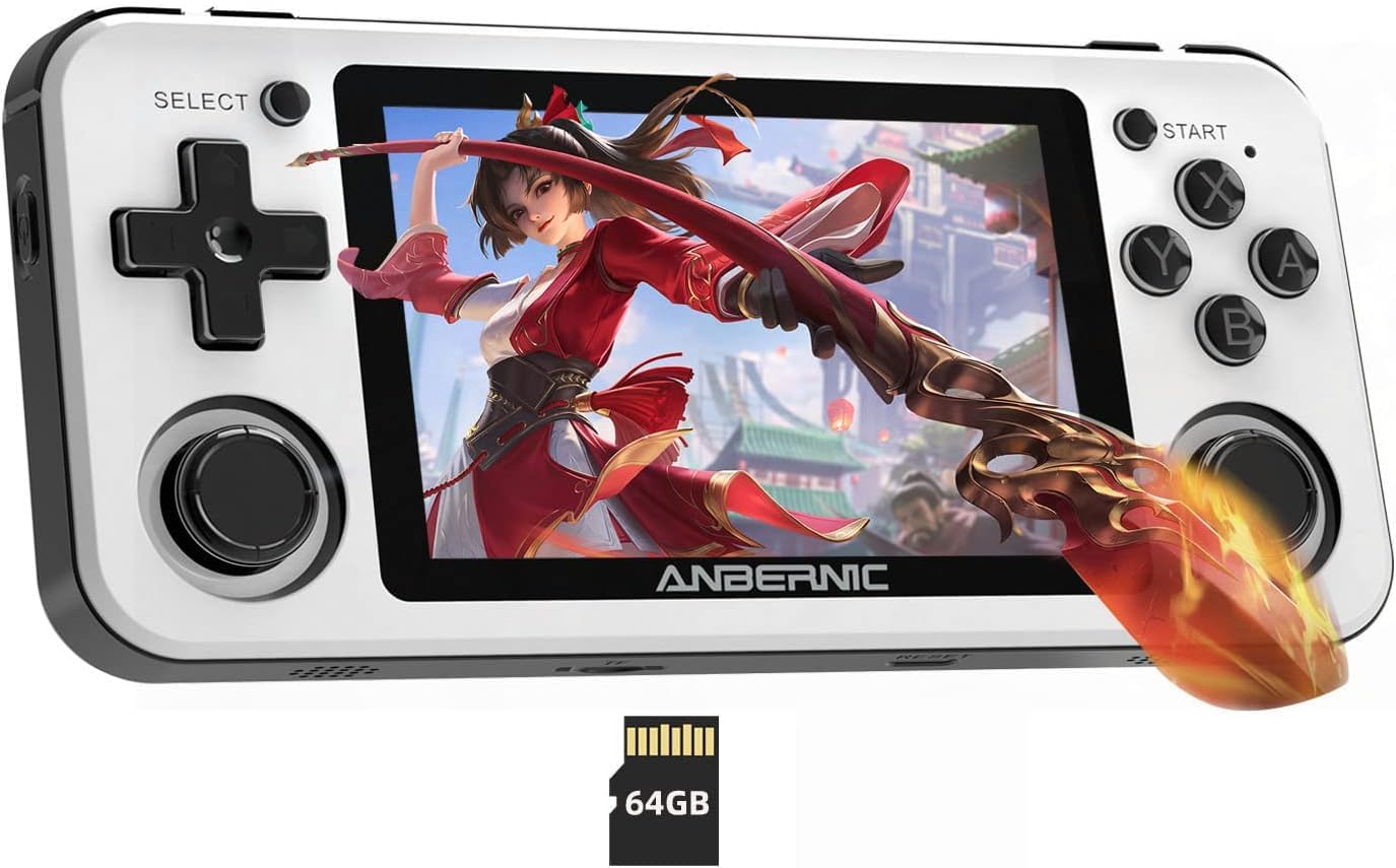 RG351P Handheld Game Console,Plug & Play Video Games Supports TF Extend 256GB , Portable Game Console 3.5 Inch IPS Screen Double 3D Rocker Supports 3.5mm Sound Headphones