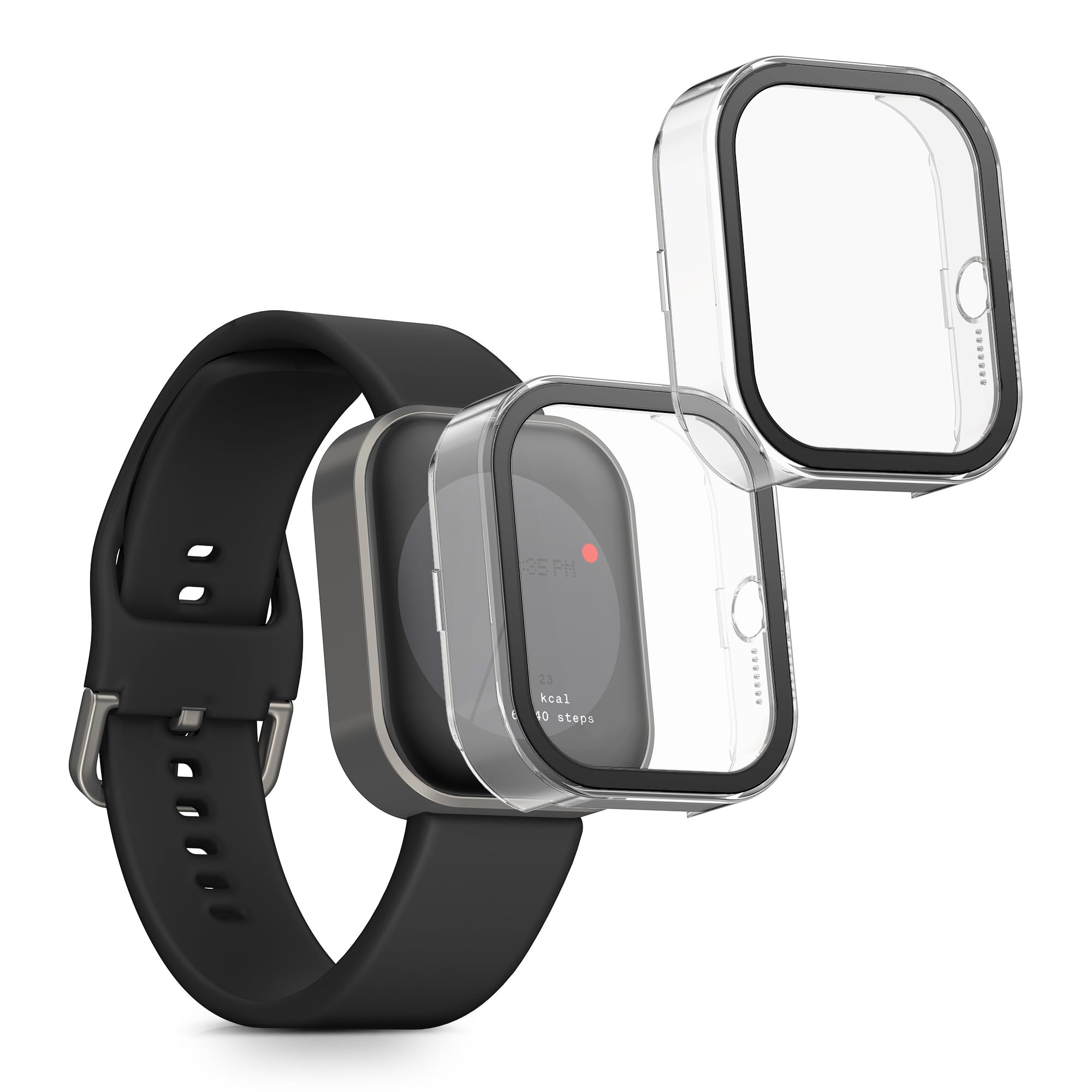 kwmobile Cover Compatible with CMF by Nothing Watch Pro (D395) Covers - 2x Tempered Glass with Plastic Frame - Transparent