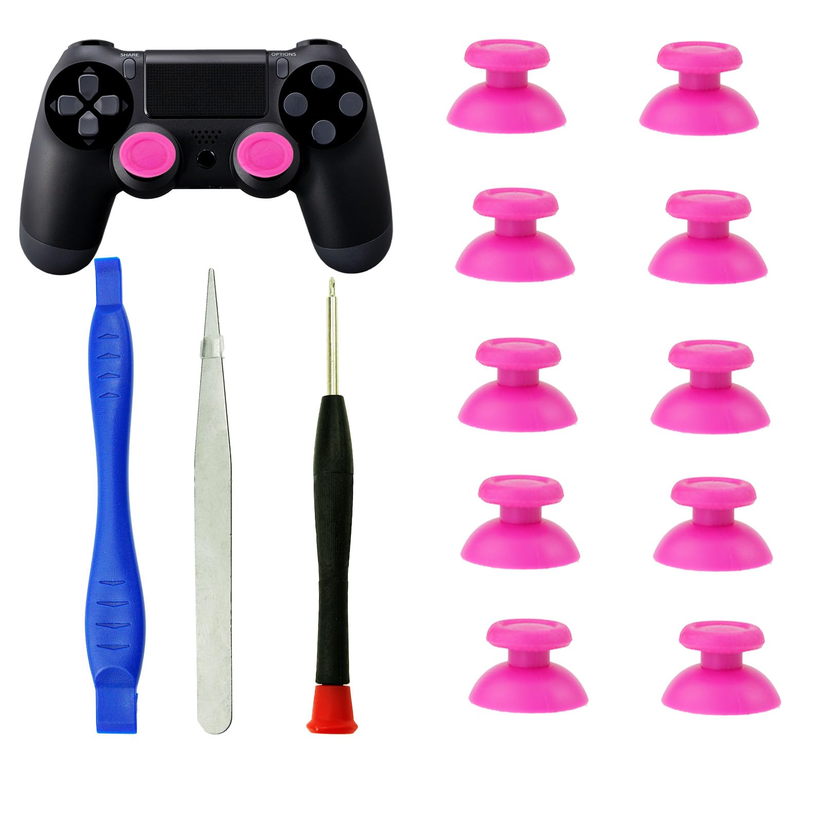 CDHKOZ 10pcs 3D Replacement Analog Joysticks Thumb Sticks Thumbstick for Playstation 4 Slim Pro PS4 Controller, Tools Included (Pink)