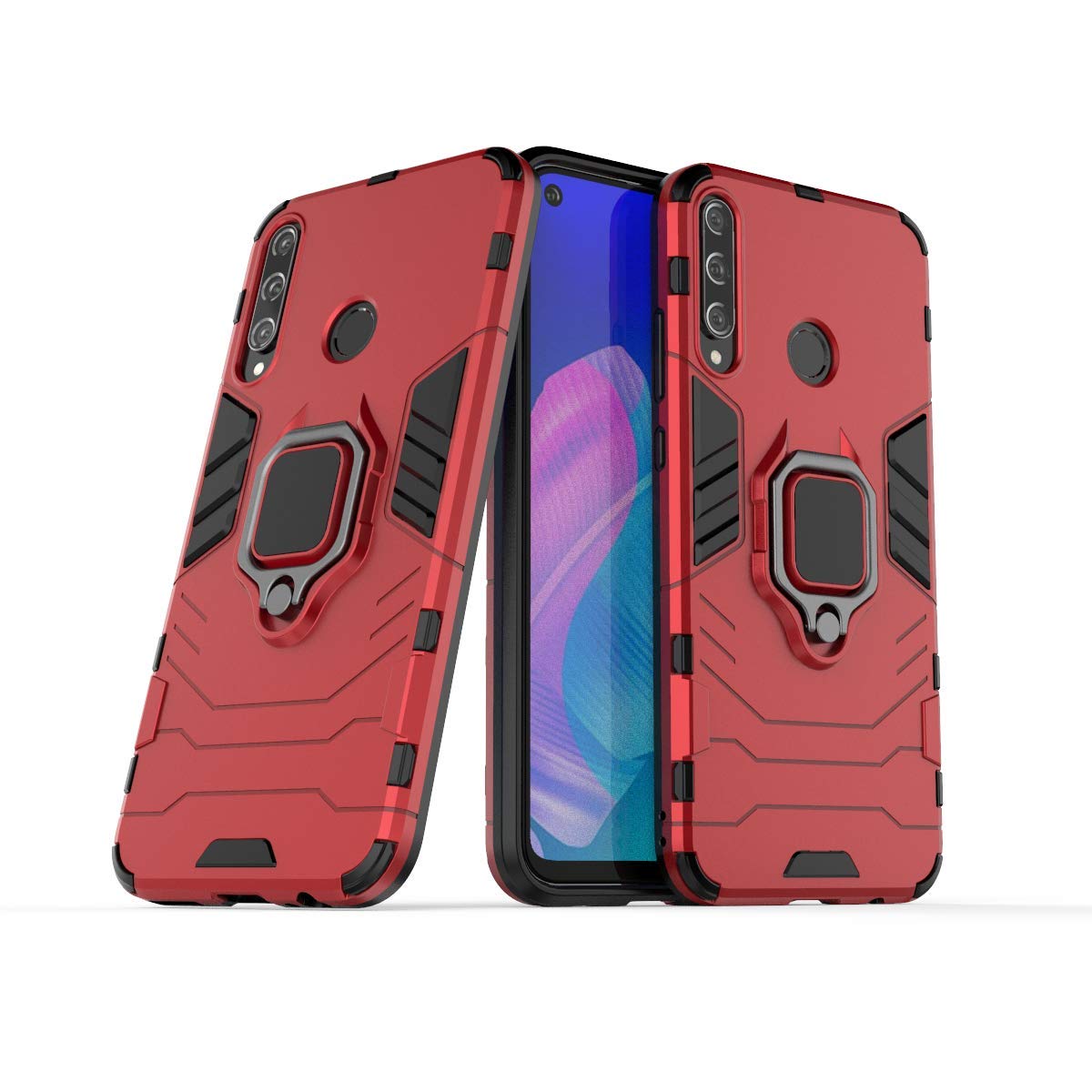 MRSTER Huawei P40 Lite E Case, Heavy Duty Armor Dual Layer Shock Resistant Hybrid Protective Case Cover with Ring Holder Kickstand for Huawei P40 Lite E. HB Red — image 1