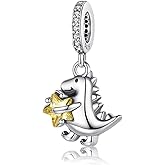 PAIDOURUA 925 Sterling Silver Charms for Women Bracelet Necklace,Butterfly Dinosaur Ladybird Animals Pendant Beads Star Grooved Murano Glass Clover Rocket Charm Jewellery Gift for Women Girls