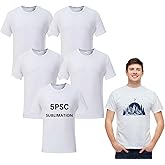 ORJ 5 Pieces Polyester Adult Tshirts for Sublimation White Blank Crew Neck Men Short Sleeve T-Shirt