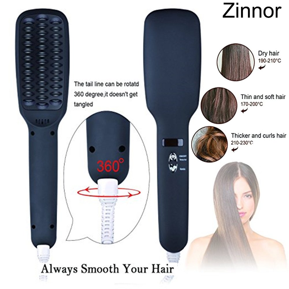 Zinnor Portable Electric Anti Scald Hair Straightener Brush Comb Straightening Hair Ionic Hair Care Faster Straightening Styling Tools Ceramic Heating Adjustable Temperature
