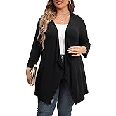 TIANZHU Women Cardigan Lightweight 3/4 Sleeve Casual Open Front Light Cardigan Drape Duster Sweaters