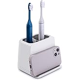 YouCopia The Ledge Toothbrush Holder, 2-Slot, Bathroom Vanity Counter Organizer with Cord Slots, Removable Base and Storage for Phones, Toothpaste and Accessories