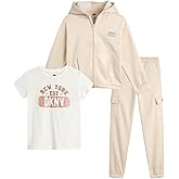 DKNY Girls Pants Set - 3 Piece Graphic Tee, Zip Up Hoodie and Jogger Sweatpants for Girls - Cute Matching Kids Sweatsuit Set