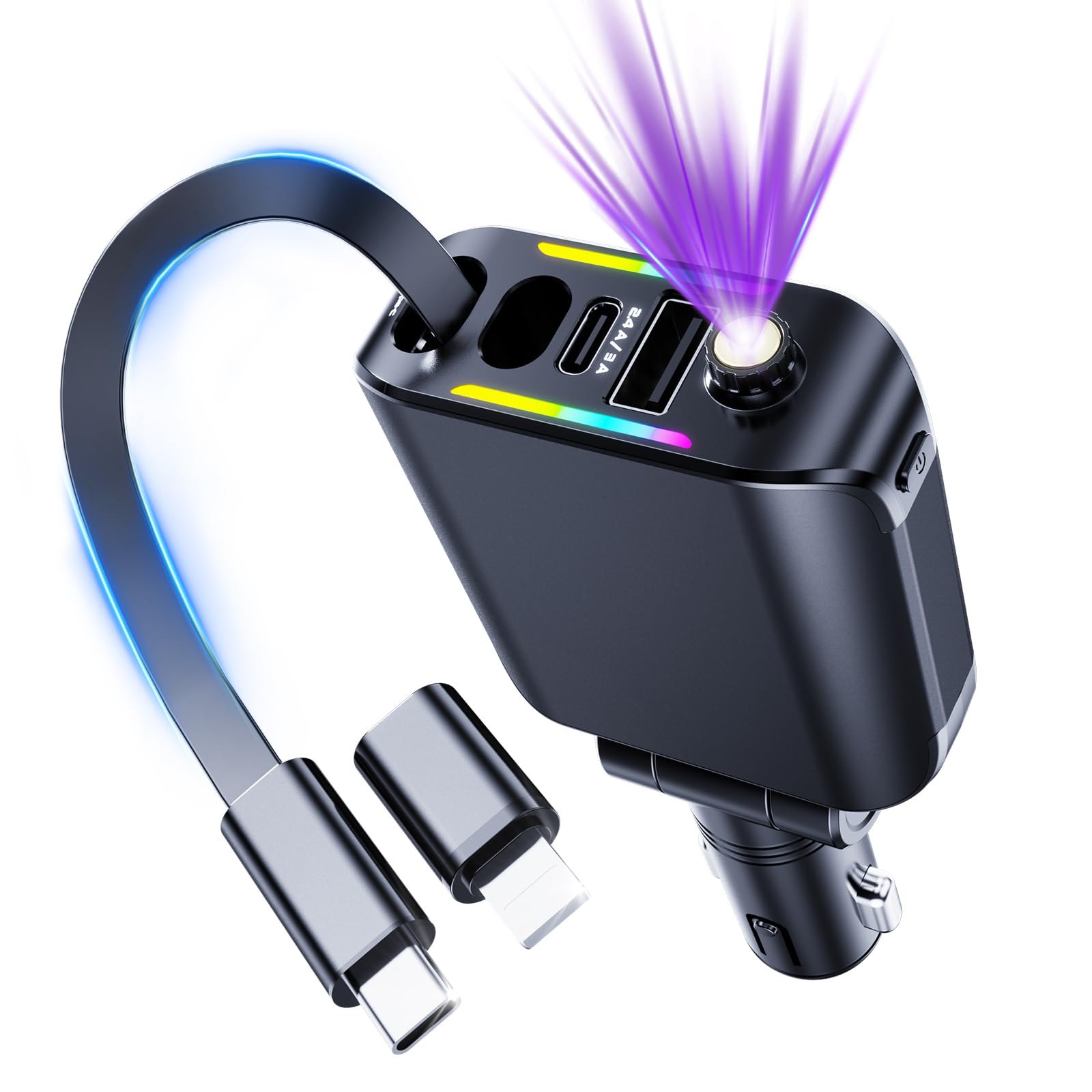 Photo 1 of [2026 Ultra-Slim, 75% Less Space] Retractable Car Charger with Starlight, Max 120W USB C Car Charger Adapter, Cars Phone Chargers Fast Charging, Car Chargers for iPhone 17 16 Pro Max Plus and Android