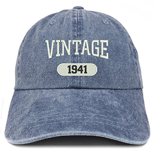 Trendy Apparel Shop Vintage 1941 Embroidered 77th Birthday Soft Crown Washed Cotton Cap - Navy