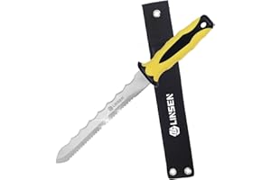 PAXLINSEN Stainless Steel Garden Knife with 7.8" Blade with New Handle, Double Side Utility Sod Cutter Lawn Repair Garden Knife with Nylon Sheath (YELLOW)